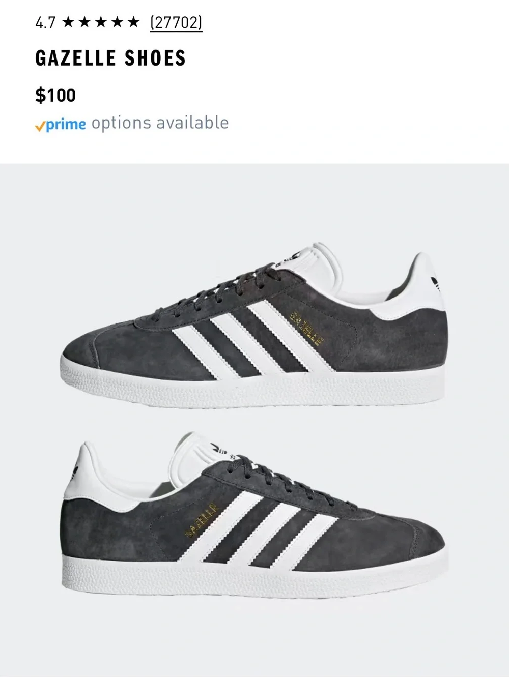 adidas Gazelle Suede Sneakers in Charcoal & White